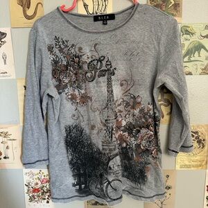 Grey and pink B.l.e.u floral Paris shirt